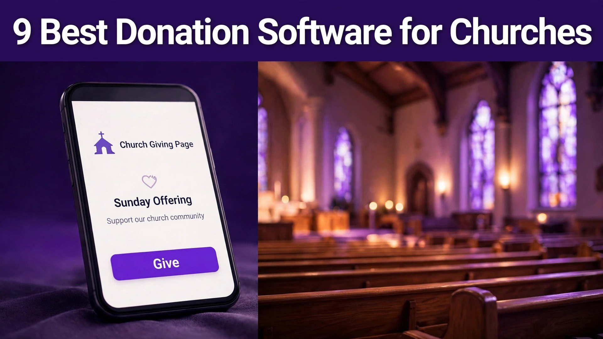 Thumbnail for the Best Donation Software for Churches guide showing a church giving page on a phone