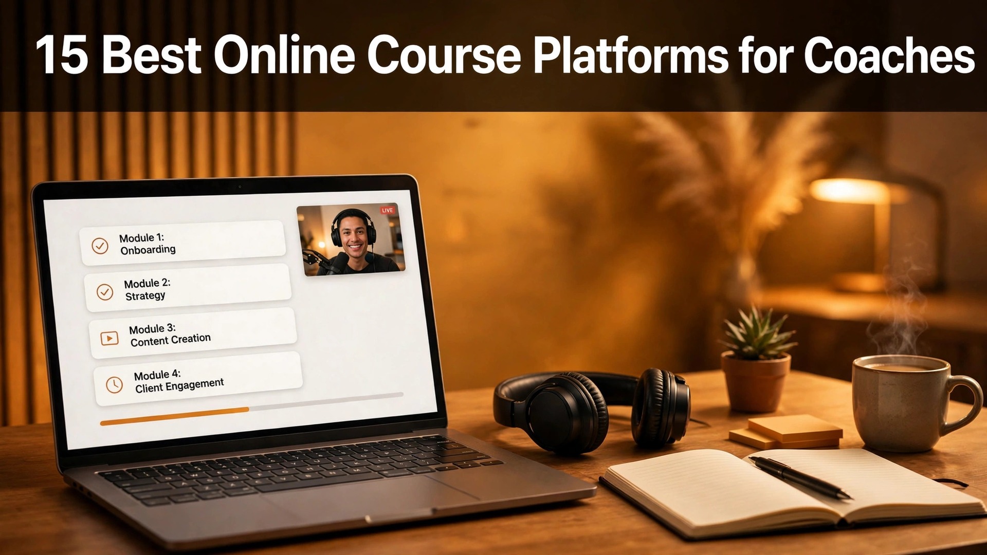 Thumbnail for the Best Online Course Platform for Coaches guide showing a course dashboard and live coaching session