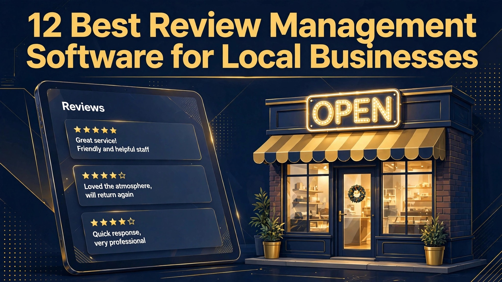 Thumbnail for the Best Review Management Software for Local Businesses guide showing a review dashboard and shopfront