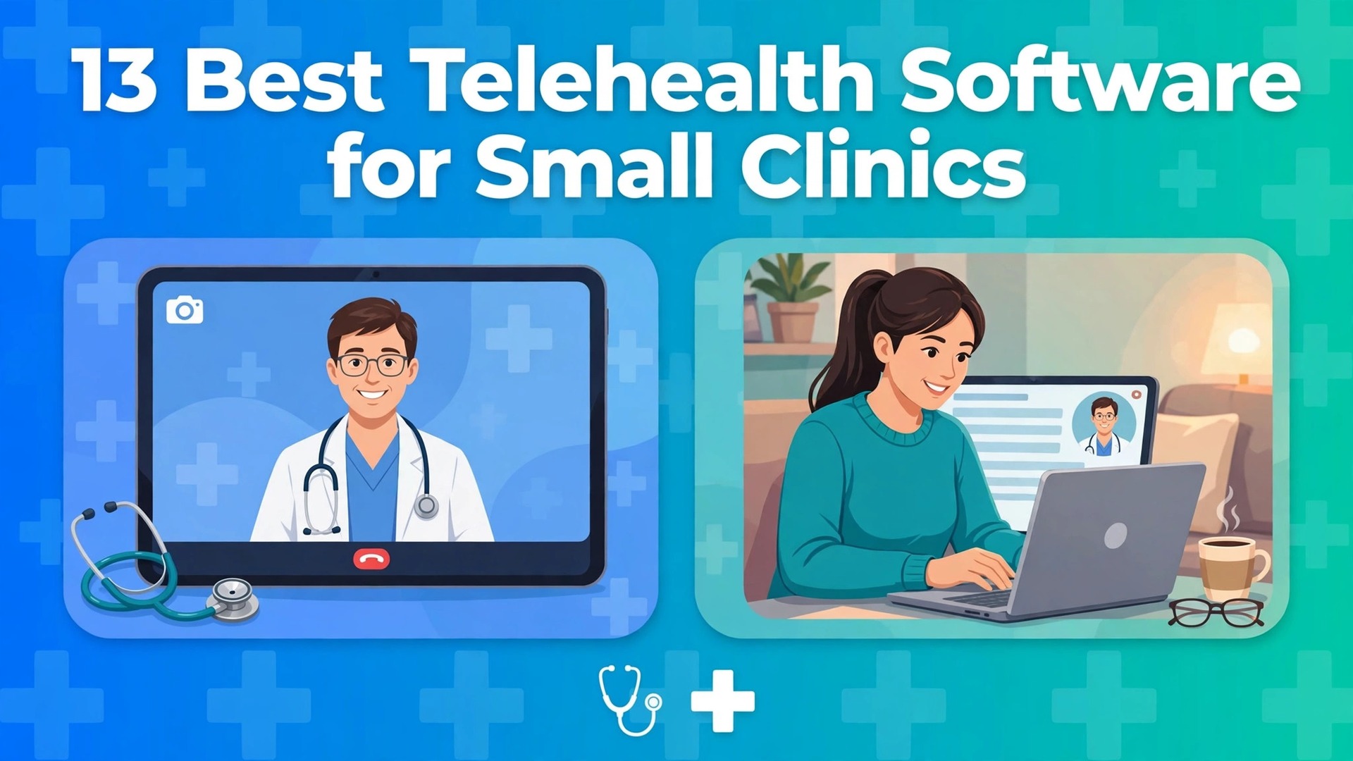 best telehealth software for small clinics thumbnail: Thumbnail for the small clinic telehealth guide showing telehealth tools compared