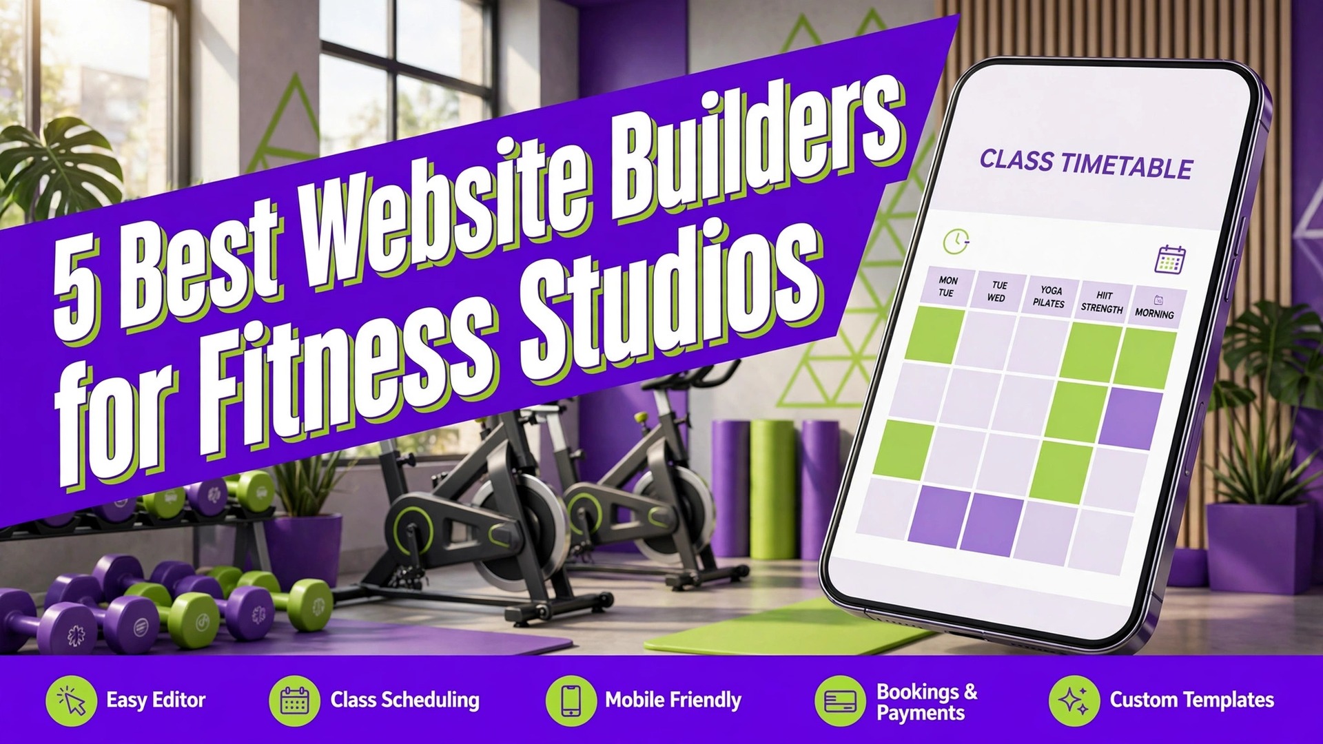 Thumbnail for the Best Website Builder for Fitness Studios guide showing the winning tool in use