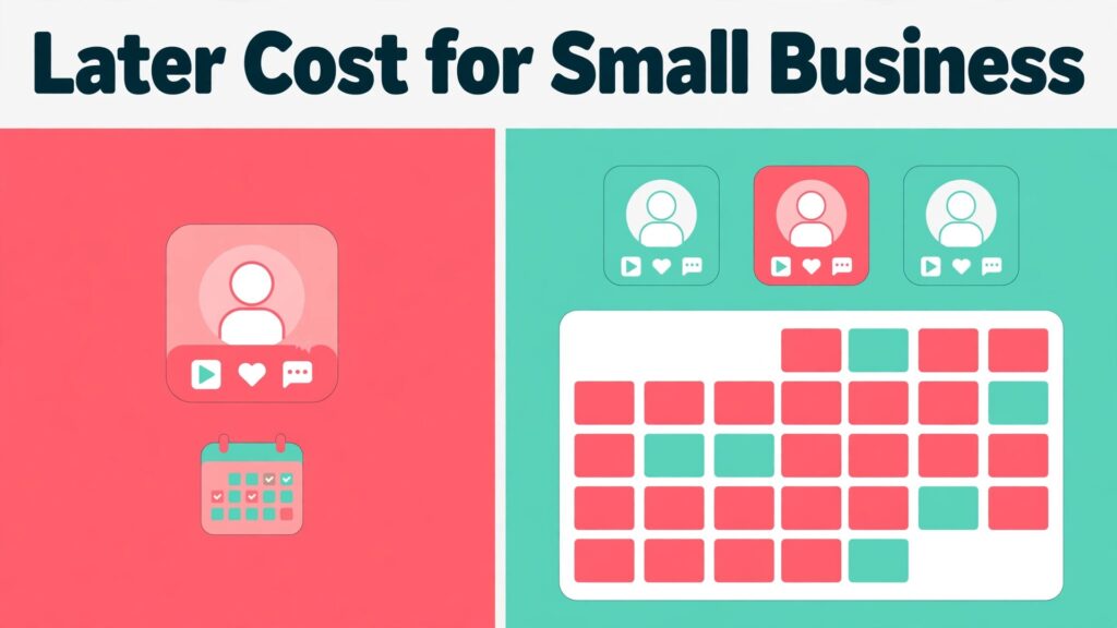cost of Later for small business monthly thumbnail: Thumbnail for the Later small business cost guide showing one and three social sets