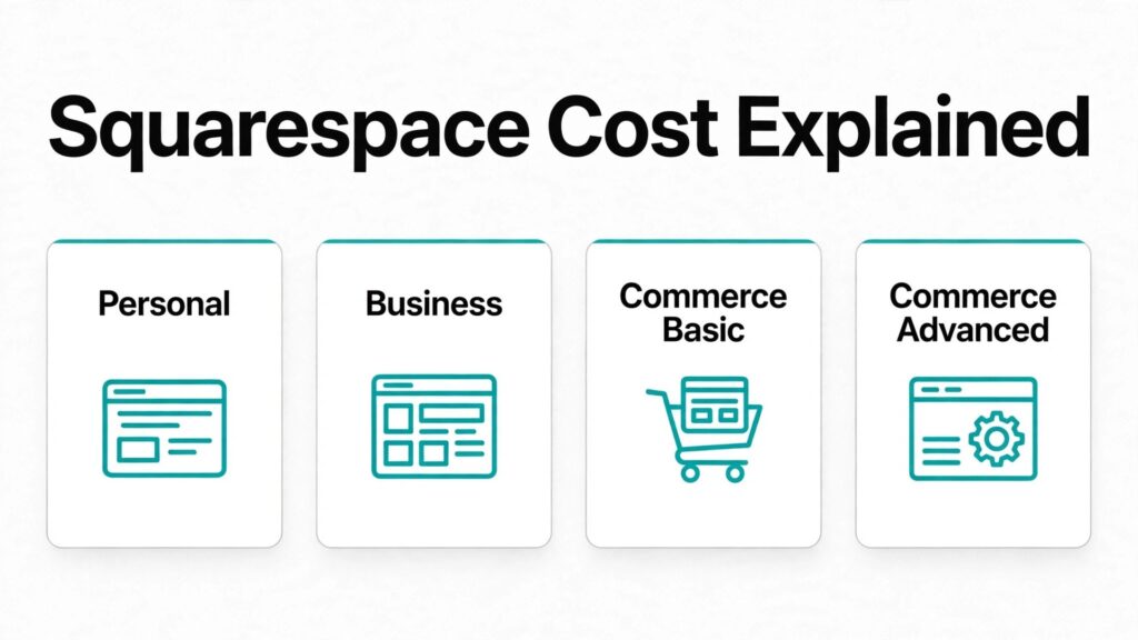 cost of Squarespace for small business monthly thumbnail: Comparison of Squarespace Personal Business and Commerce monthly prices