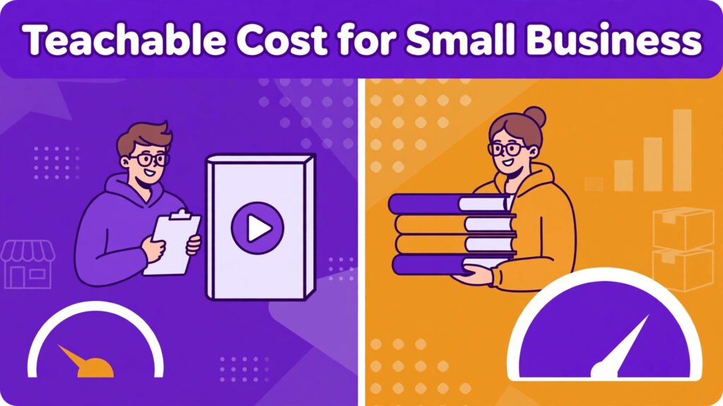 cost of Teachable for small business monthly thumbnail: Thumbnail for the Teachable small business cost guide showing low and steady sales sellers