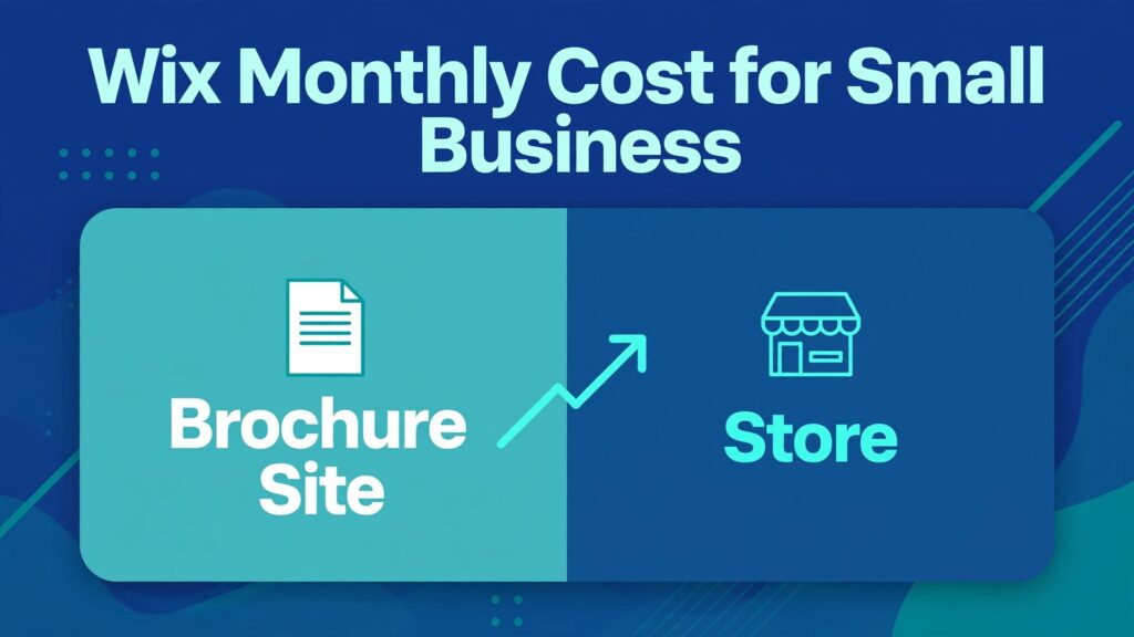 cost of Wix for small business monthly thumbnail: A small business owner comparing Wix brochure and store monthly costs