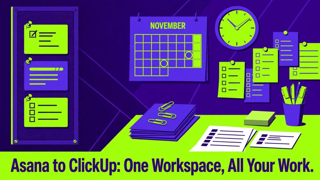 switch Asana to ClickUp small team thumbnail: A single project board widening into a larger workspace