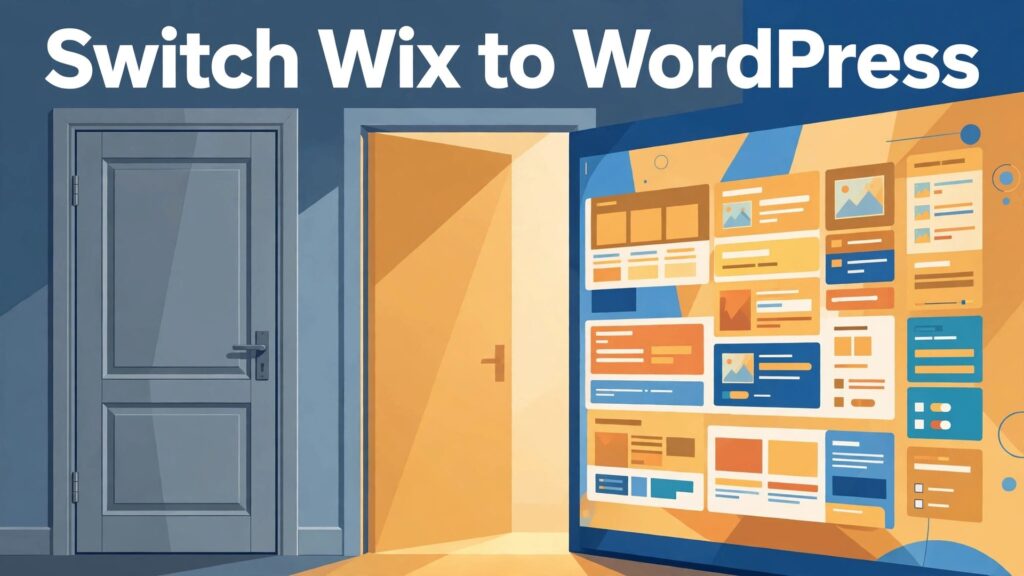 switch Wix to WordPress small business thumbnail: A small business owner comparing a closed website builder with an open WordPress site