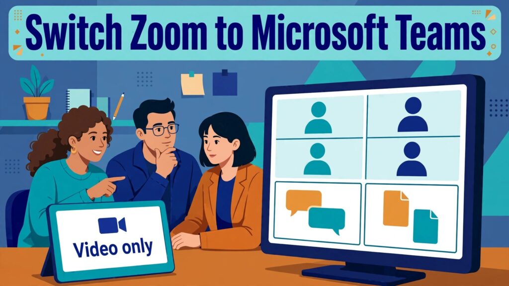 switch Zoom to Microsoft Teams small team thumbnail: A small team comparing a video only tool with a full collaboration hub
