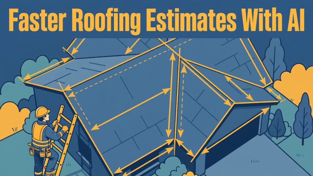 use AI for roofing company estimates thumbnail: An aerial roof measurement diagram over a home