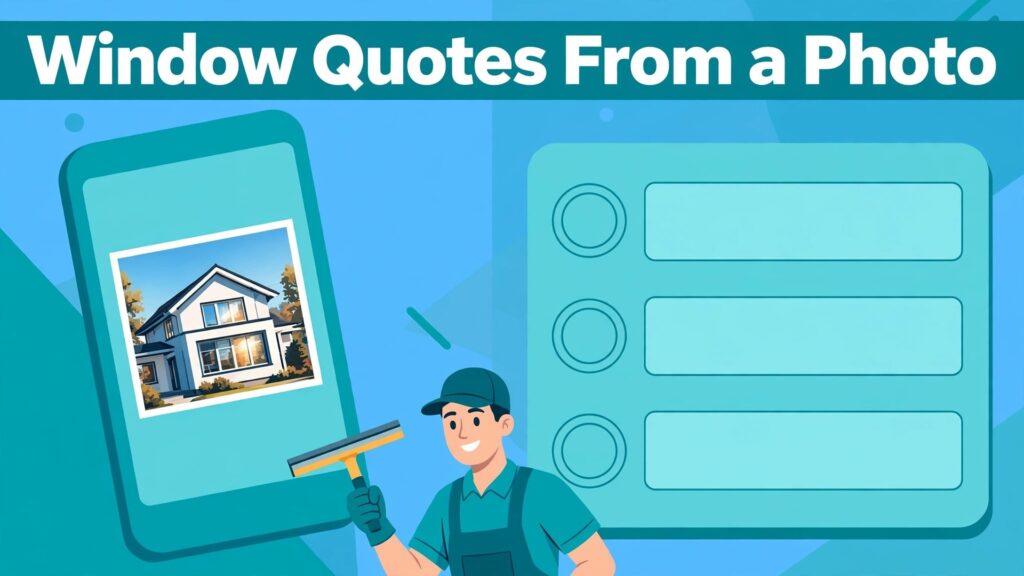 use AI for window cleaning quote booking thumbnail: A phone photo of a home beside a window cleaning price card