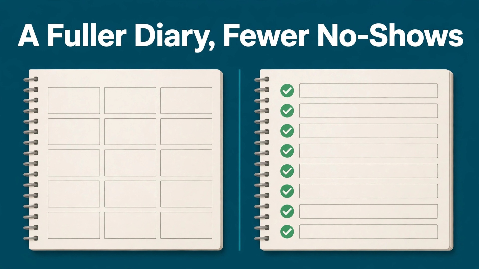 use AI for chiropractor appointment reminders thumbnail: A comparison of an empty diary and a full care plan diary