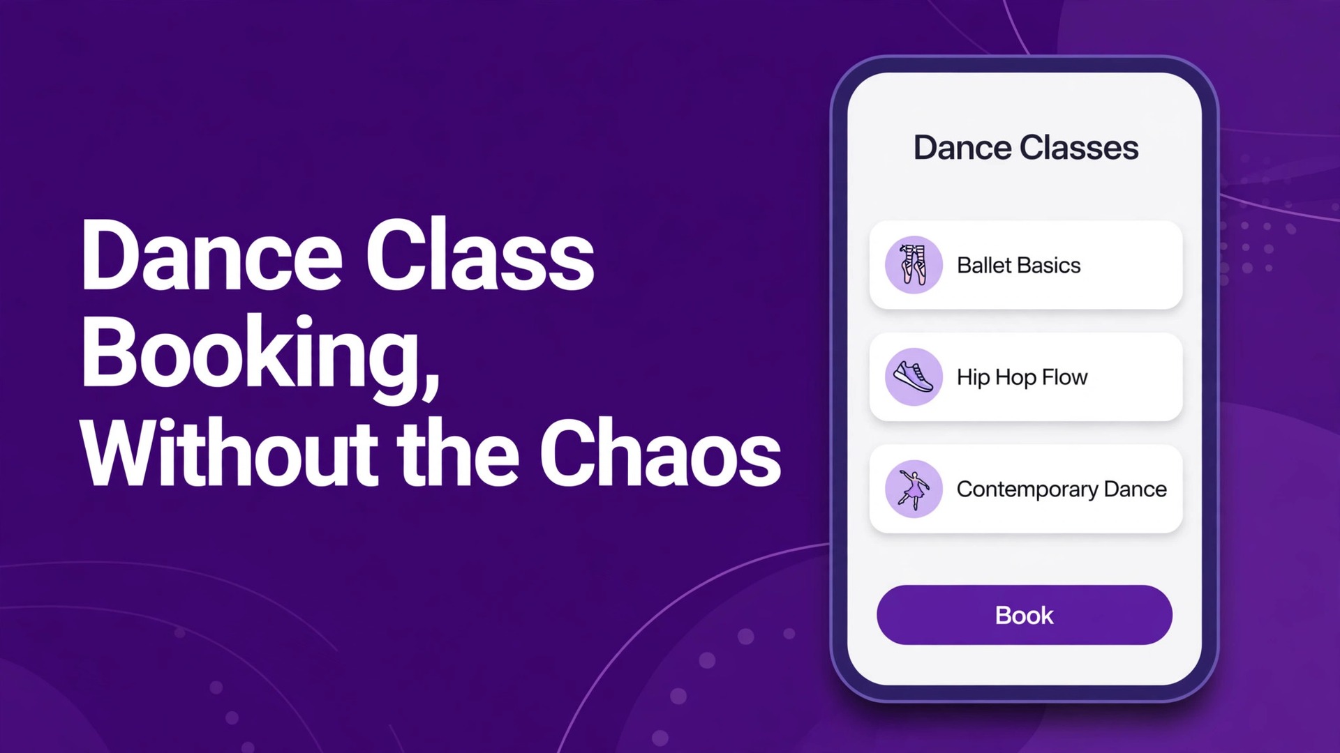 use AI for dance studio class booking thumbnail: A phone mockup showing a dance class booking screen