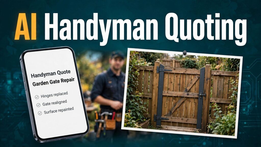 use AI for handyman job quoting thumbnail: A phone mockup showing a handyman quote beside a job photo