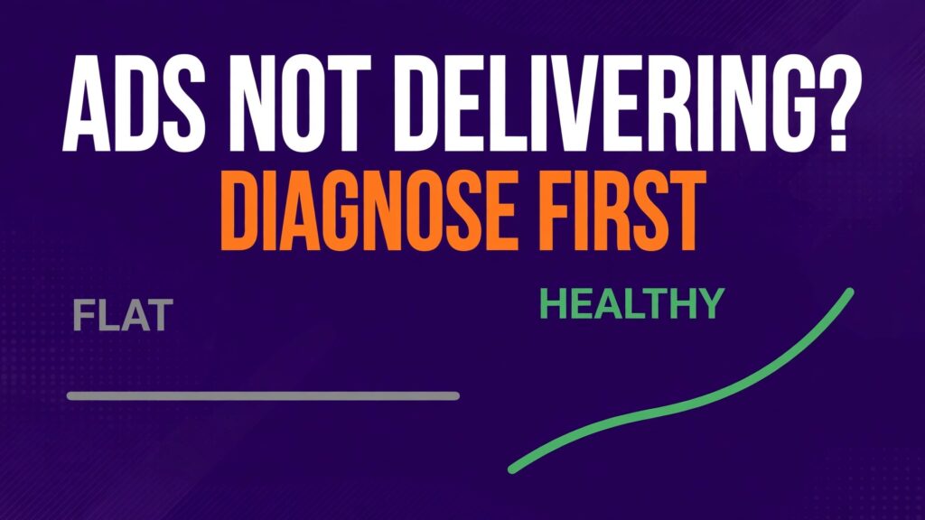 fix Facebook ads not delivering small business thumbnail: A flat delivery dashboard compared with a healthy delivery dashboard