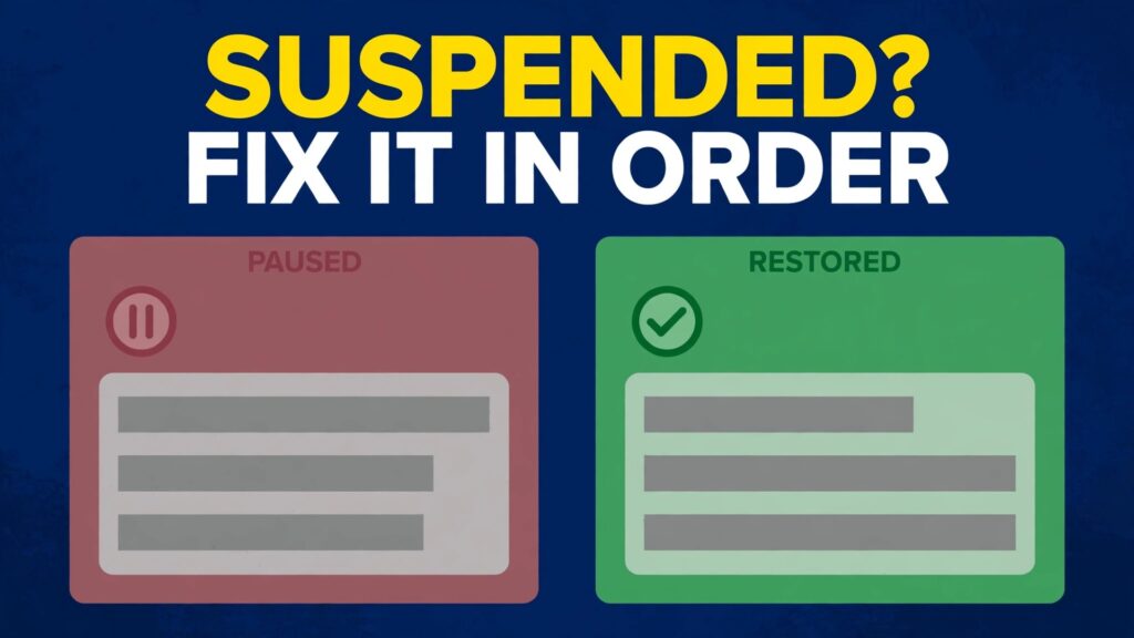 fix Google Ads account suspended small business thumbnail: A paused ad account compared with a restored ad account