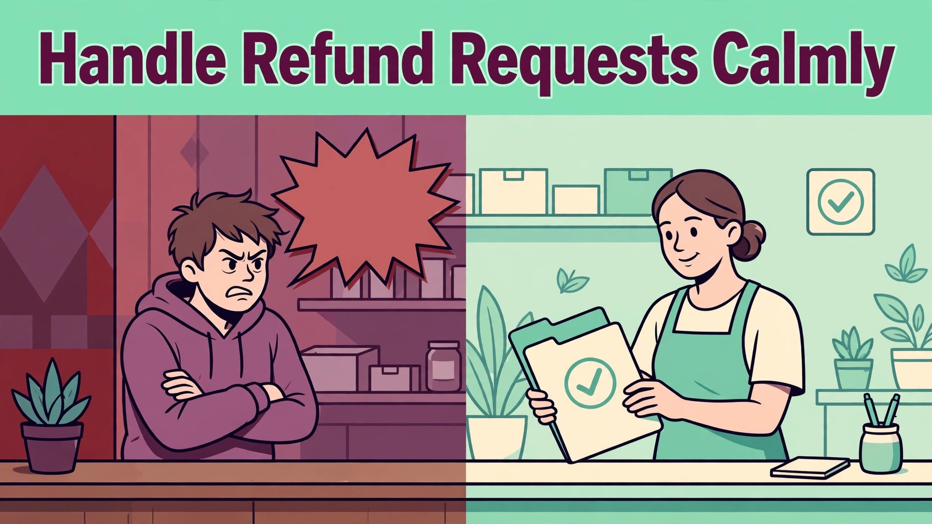 how to handle refund requests small business thumbnail: A comparison of a refund demand and a calm resolution