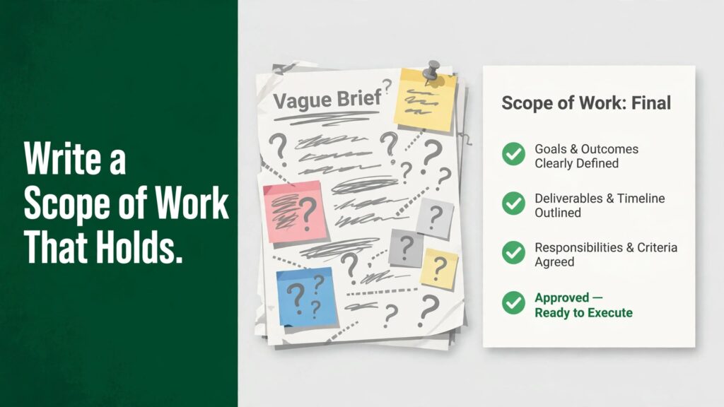 how to write a scope of work small business thumbnail: A comparison of a vague brief and a clear scope document