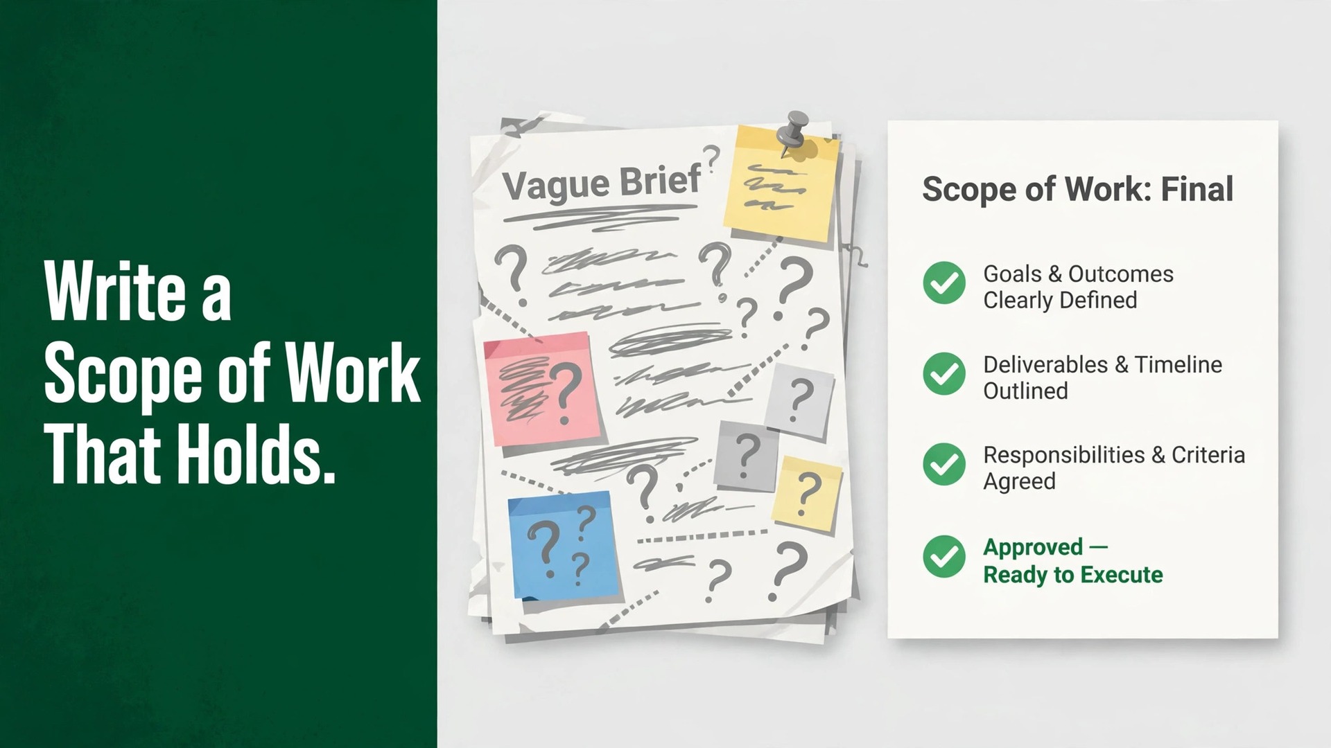 how to write a scope of work small business thumbnail: A comparison of a vague brief and a clear scope document