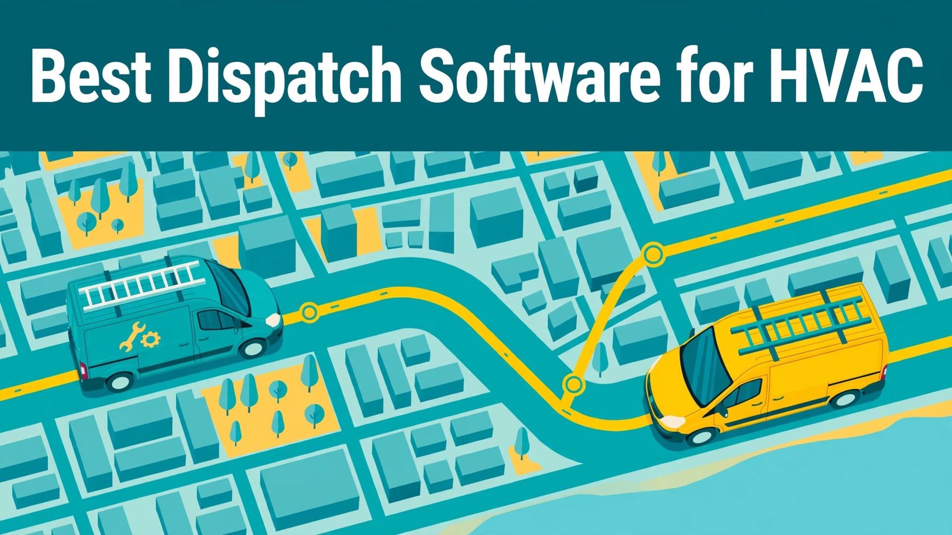 Best dispatch software for HVAC companies guide thumbnail with technician vans