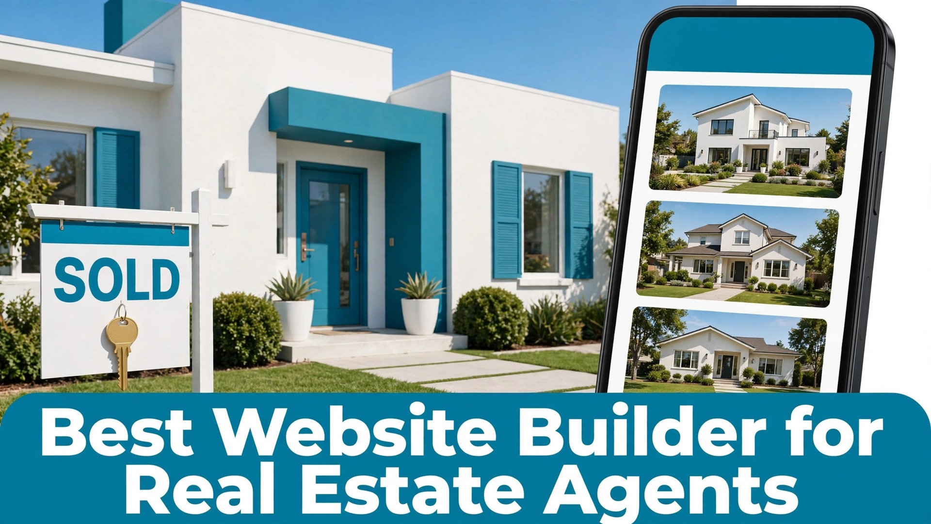 Best website builder for real estate agents thumbnail showing a home and property search
