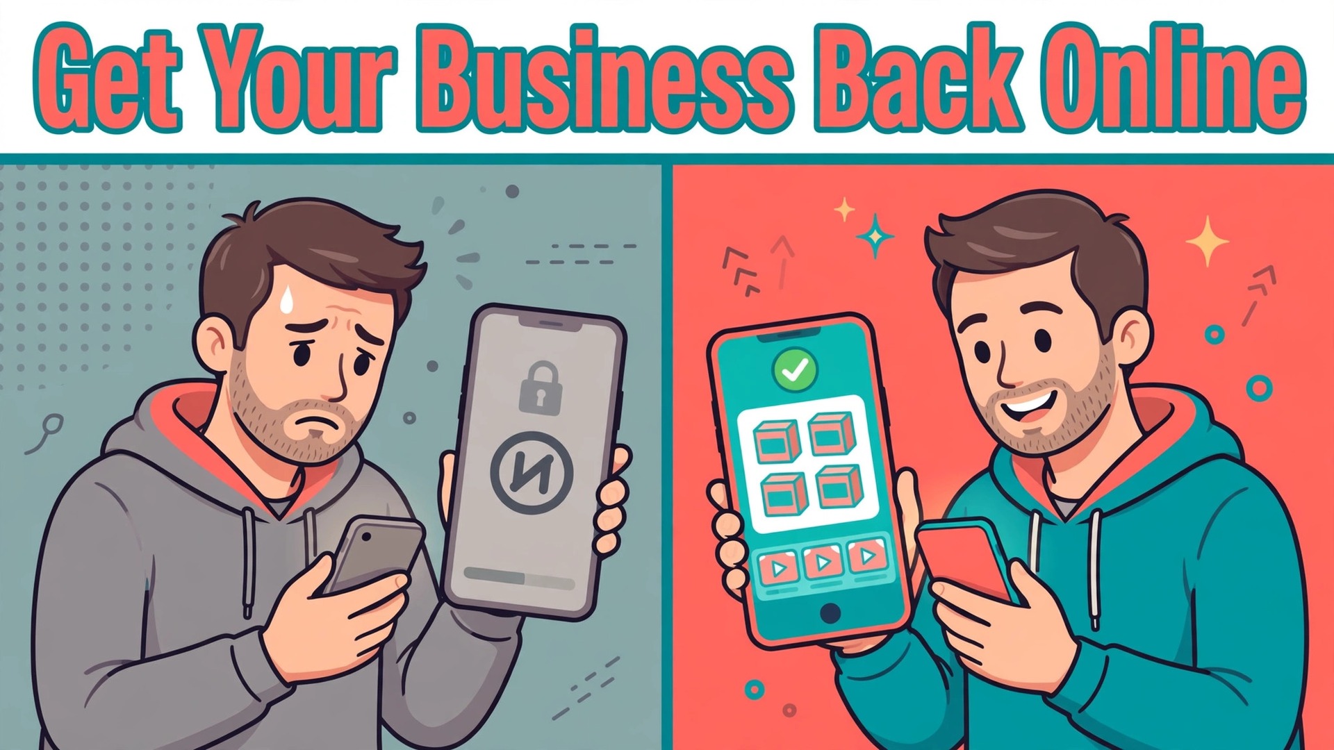 fix TikTok account suspended small business thumbnail: TikTok account suspended thumbnail comparing a suspended phone screen with a restored profile