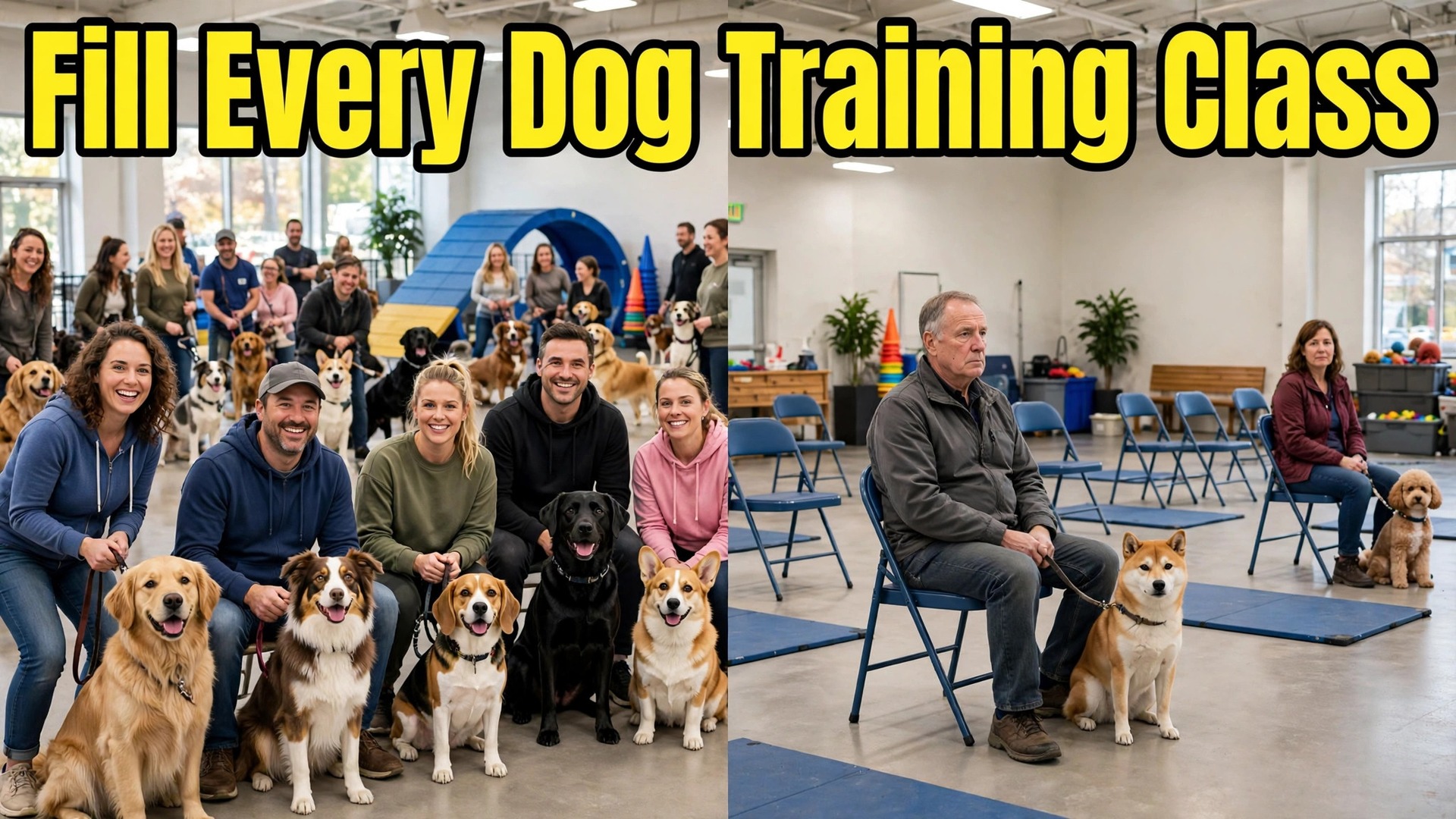 use AI for dog training class booking thumbnail: Dog training class booking thumbnail comparing full and half empty classes