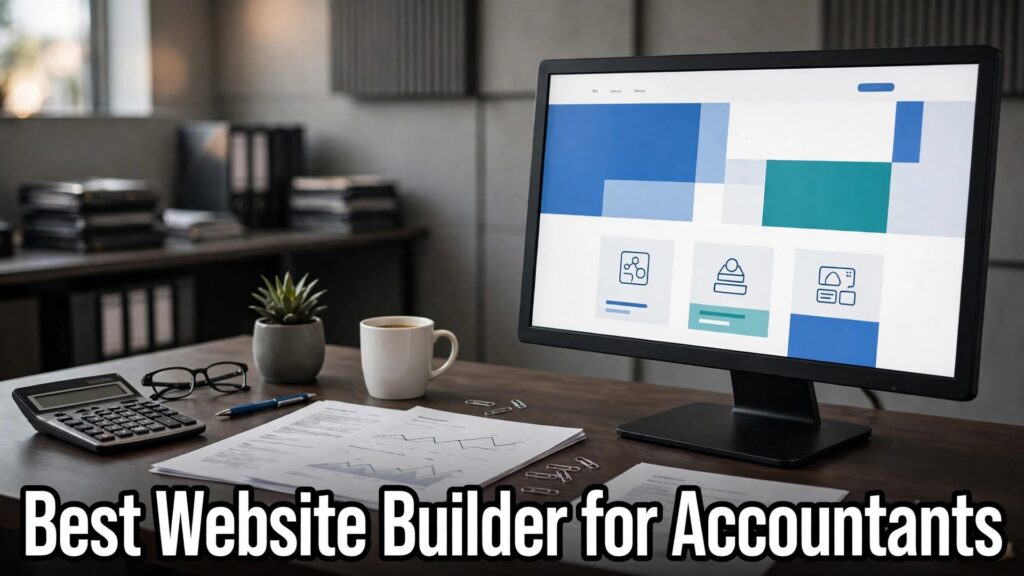 Best website builder for accountants thumbnail showing an office and website screen