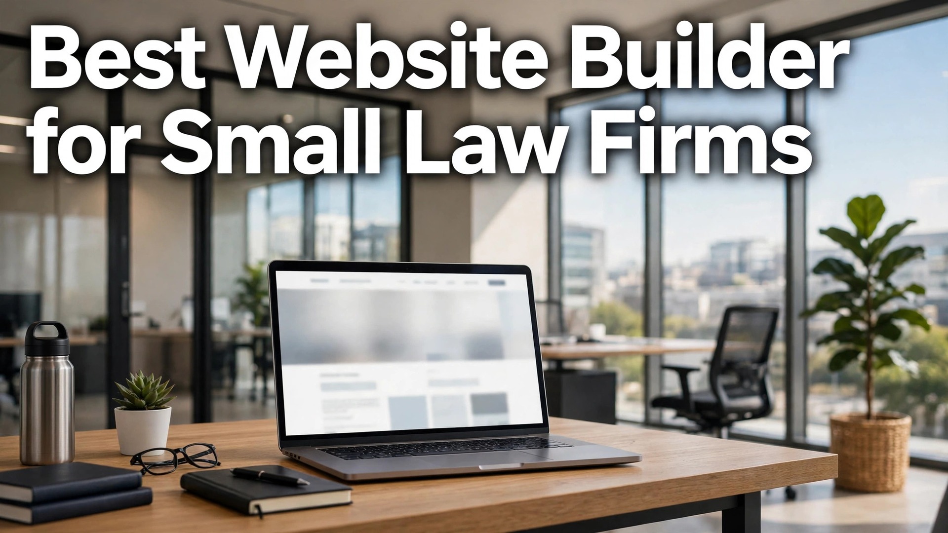 Best website builder for small law firms guide thumbnail with a law office laptop