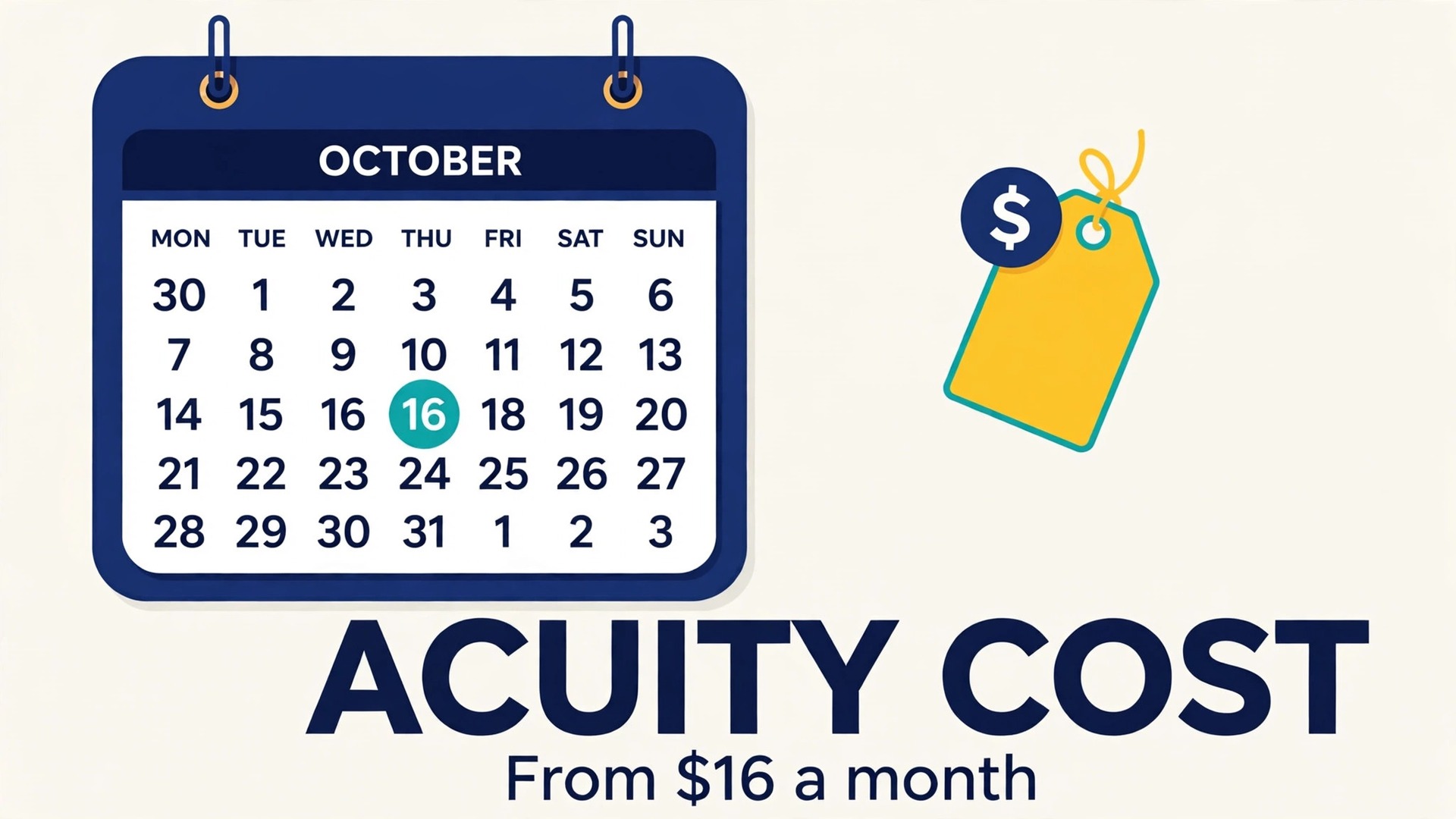cost of Acuity for small business monthly thumbnail: full calendar beside a small price tag