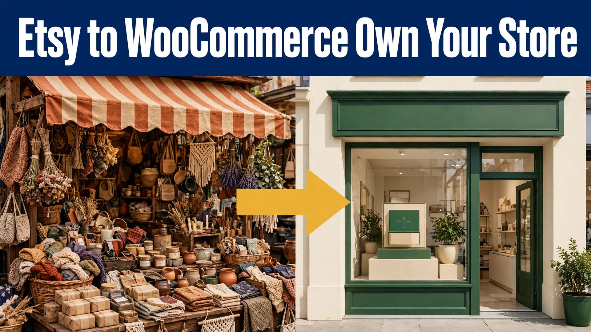 switch Etsy to WooCommerce small seller thumbnail: marketplace shop beside independent store homepage