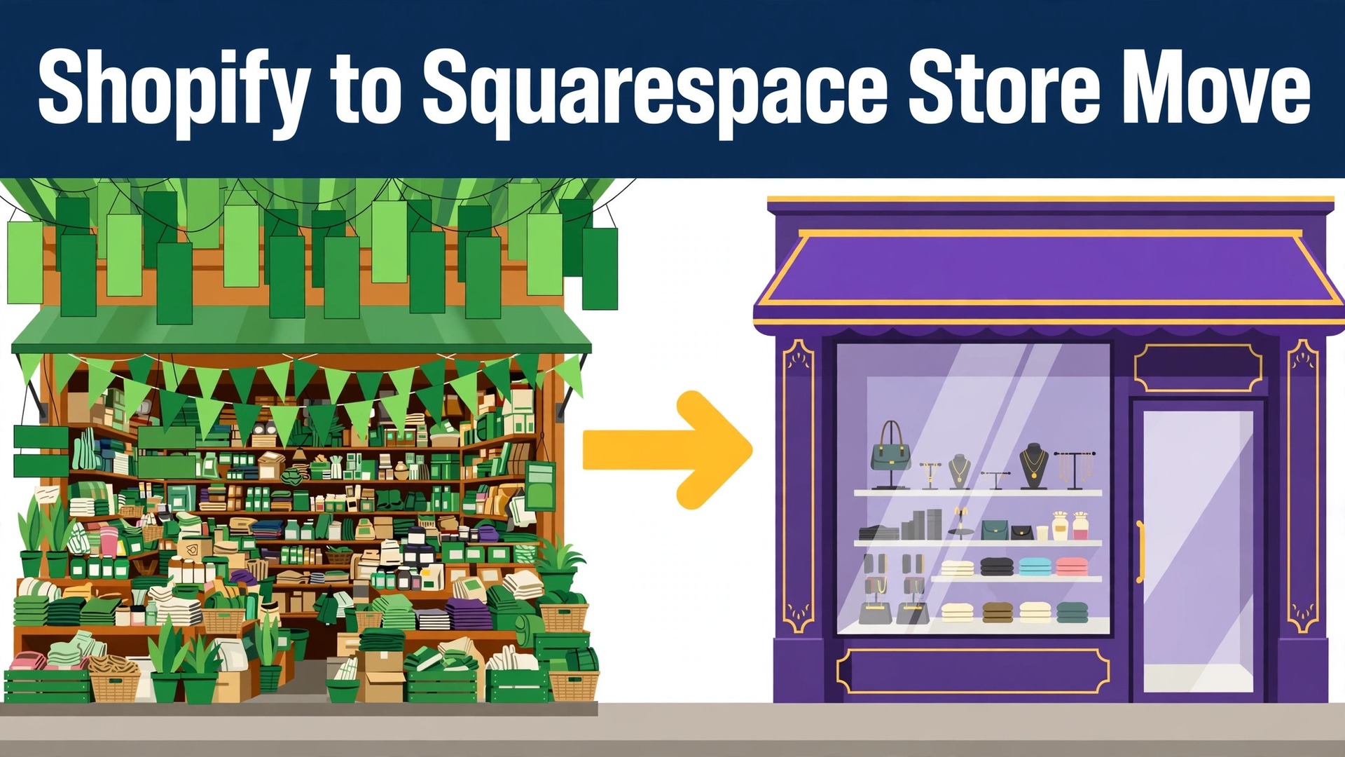 switch Shopify to Squarespace small store thumbnail: two storefront designs compared in one frame