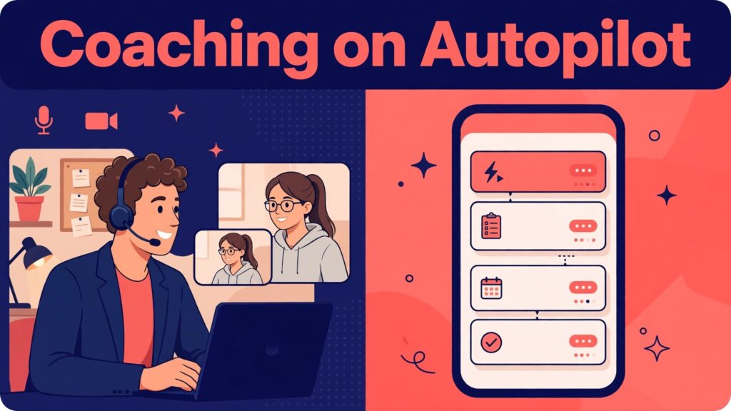 use AI for coach program delivery automation thumbnail: Coach program delivery automation thumbnail showing coaching beside an automated feed