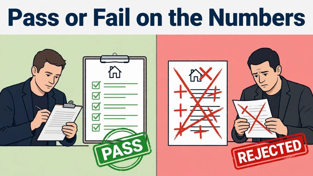 use AI for real estate investor deal analysis thumbnail: investor comparing a passing deal with a rejected deal on the numbers