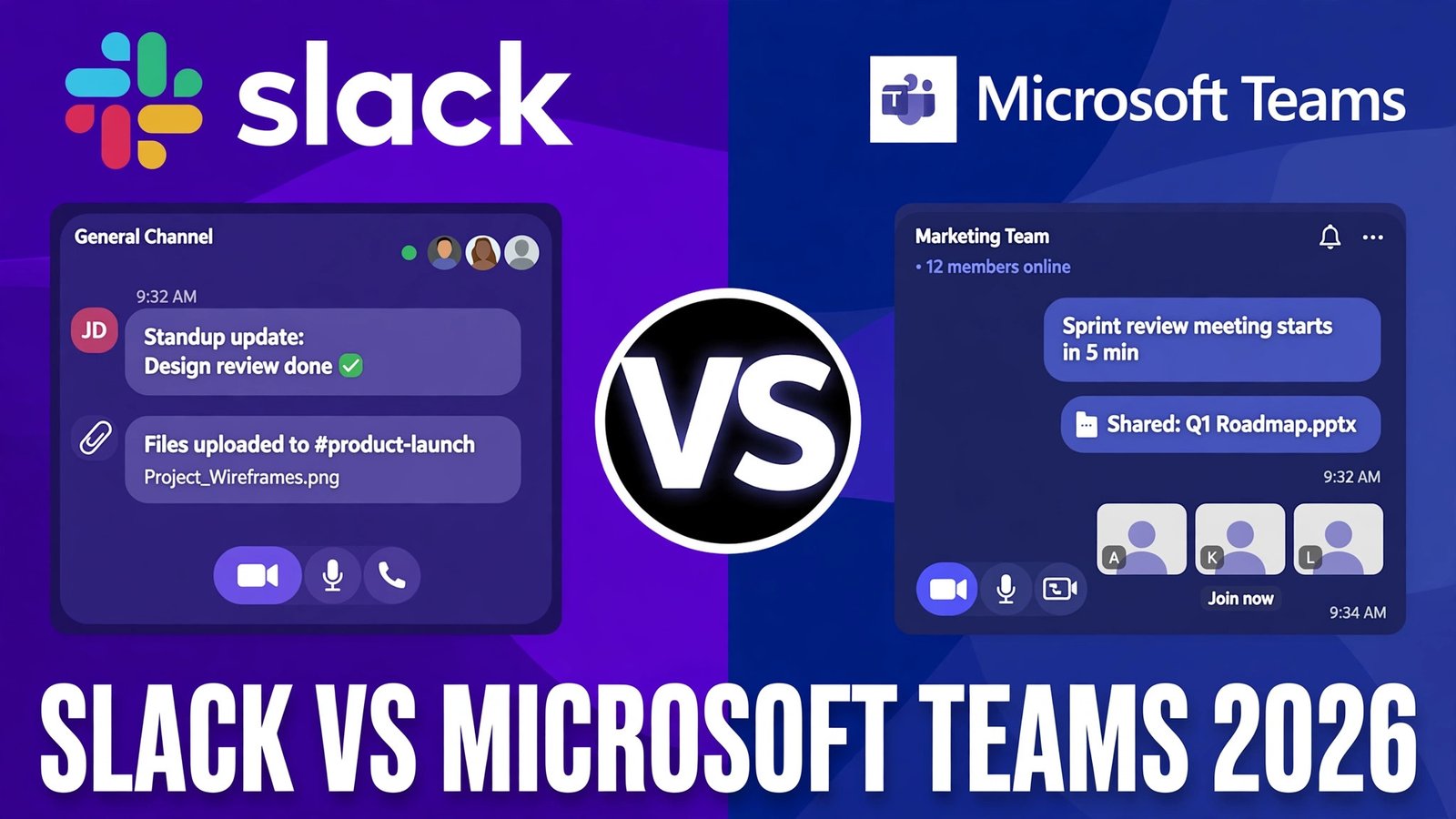 Slack vs Microsoft Teams in 2026, head to head comparison of team chat tools