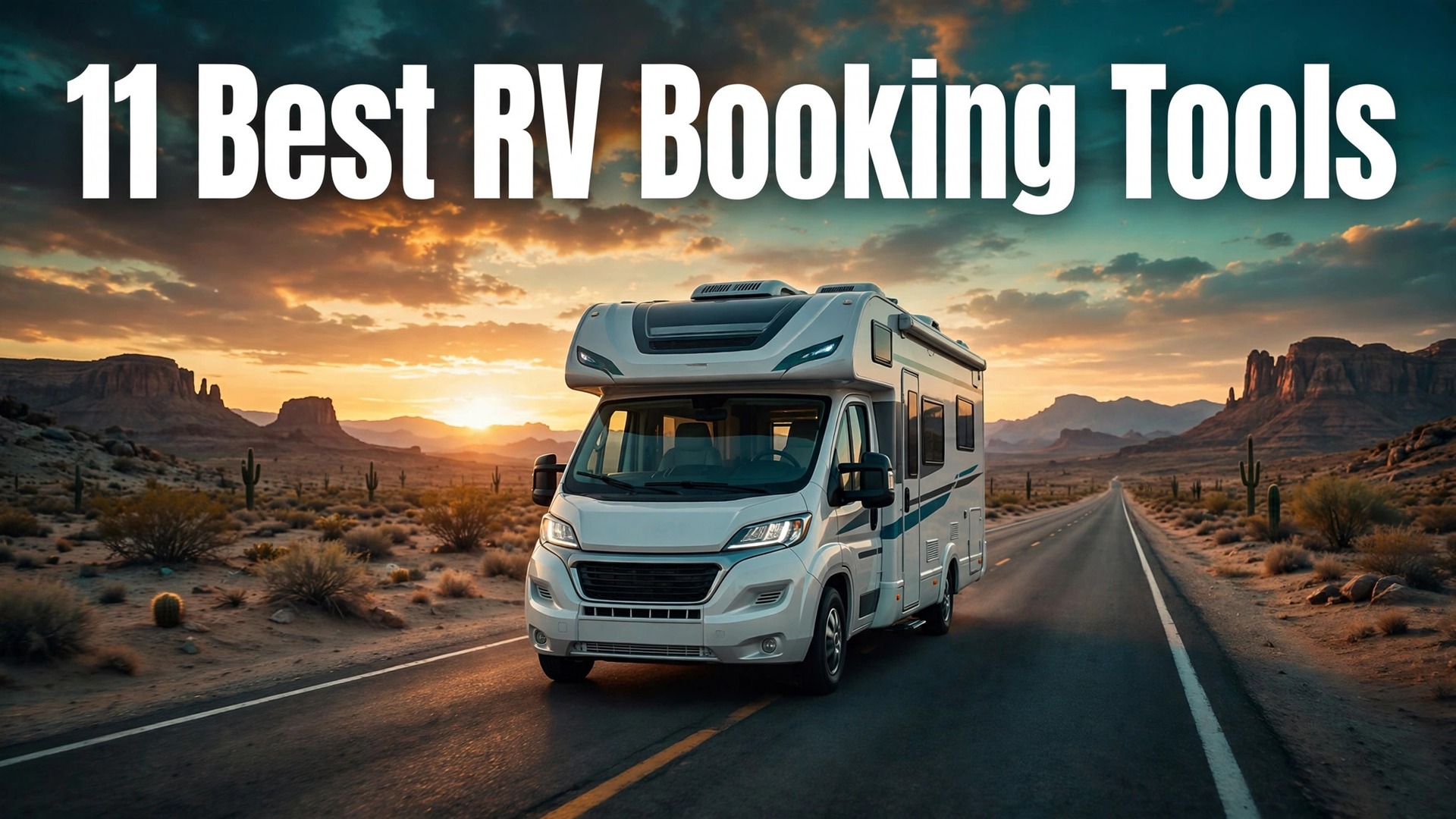best booking software for RV rental businesses thumbnail: hook-first single panel with bold title text reading "11 Best RV Booking Tools"