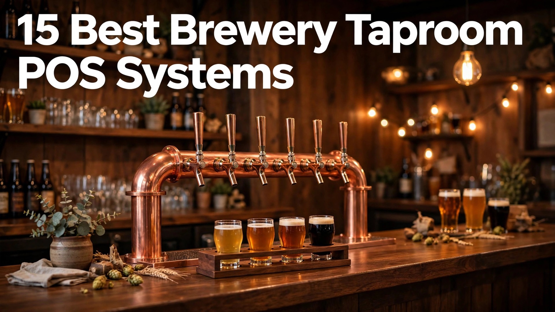 best POS system for brewery taprooms thumbnail: hook-first single panel with bold title text reading "15 Best Brewery Taproom POS Systems"