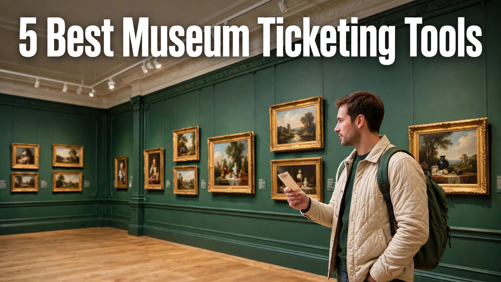 best ticketing software for small museums thumbnail: hook-first single panel with bold title text reading "5 Best Museum Ticketing Tools"