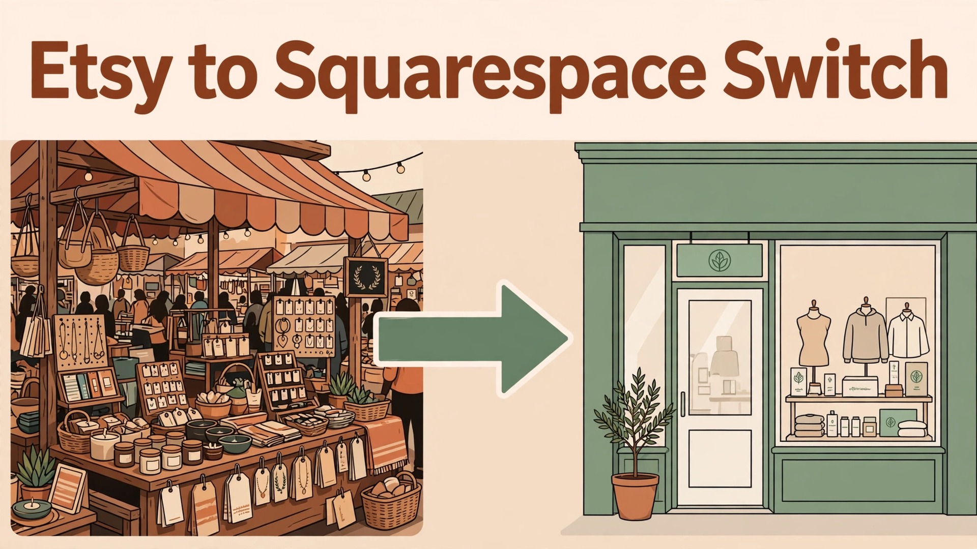 switch Etsy to Squarespace small seller thumbnail: Before and after view of an Etsy shop moving to Squarespace