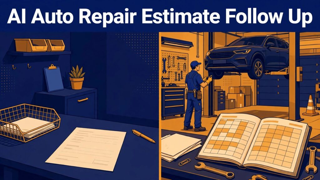 use AI for auto repair shop estimate follow up thumbnail: Comparison of silent estimates and booked repair jobs on a shop diary