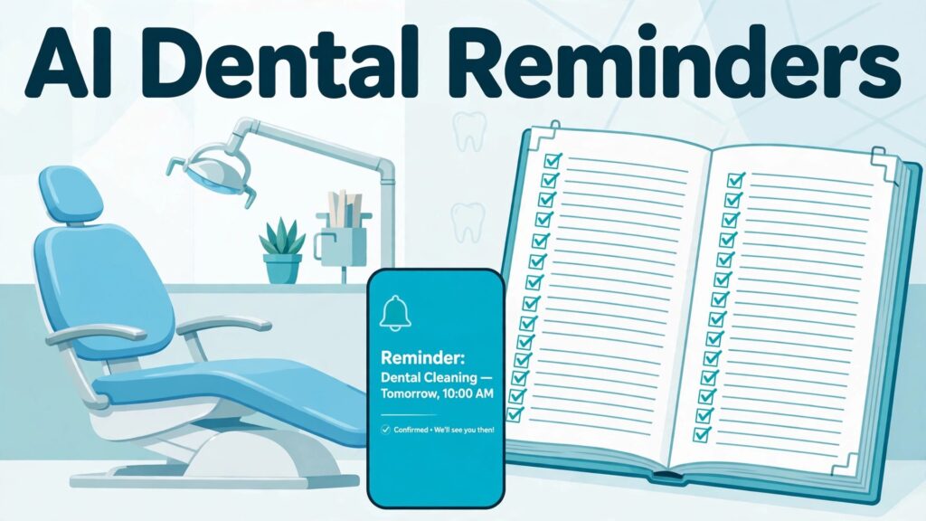 use AI for dental clinic appointment reminders thumbnail: Empty dental chair compared with a full appointment schedule