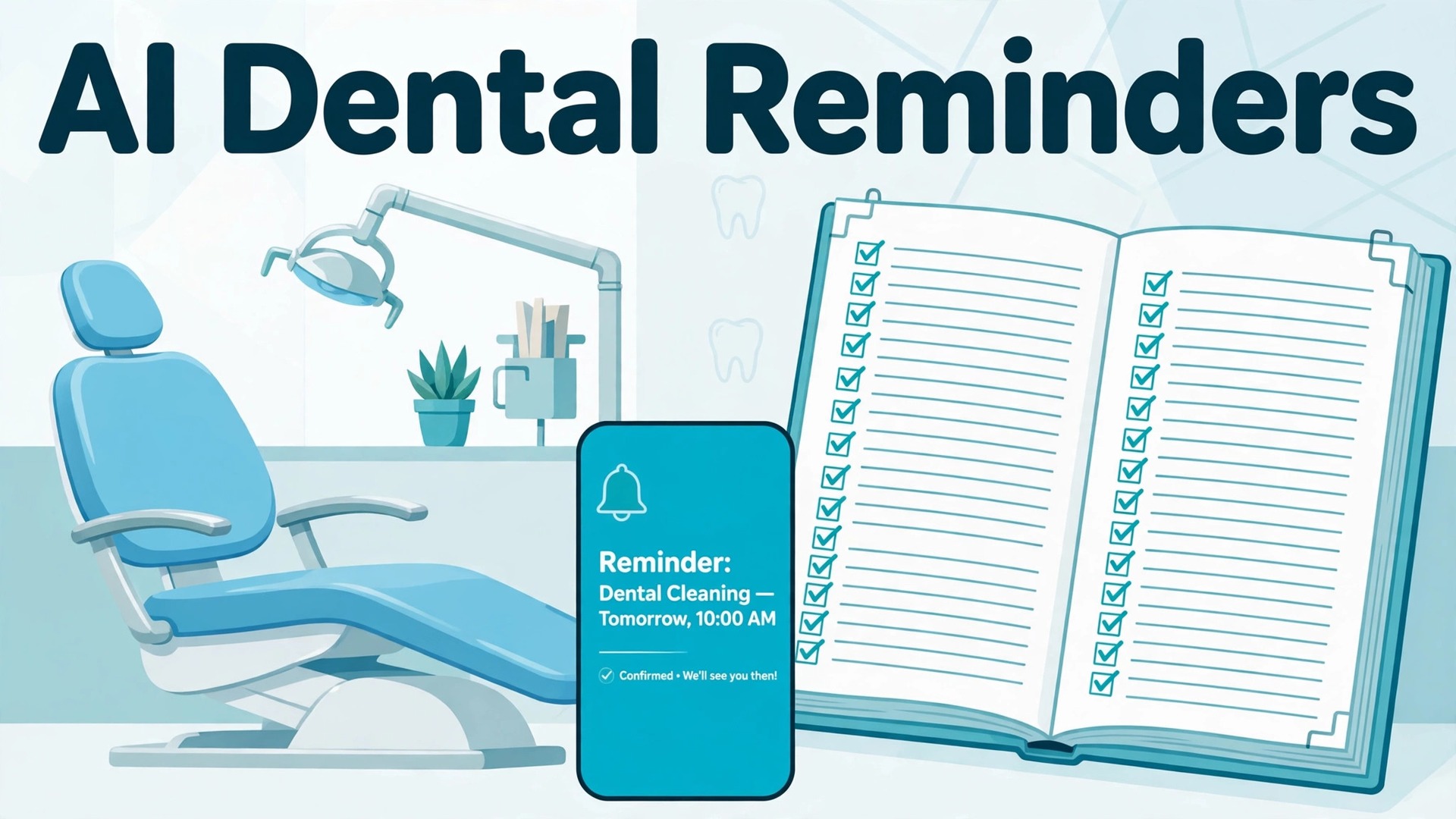 use AI for dental clinic appointment reminders thumbnail: Empty dental chair compared with a full appointment schedule