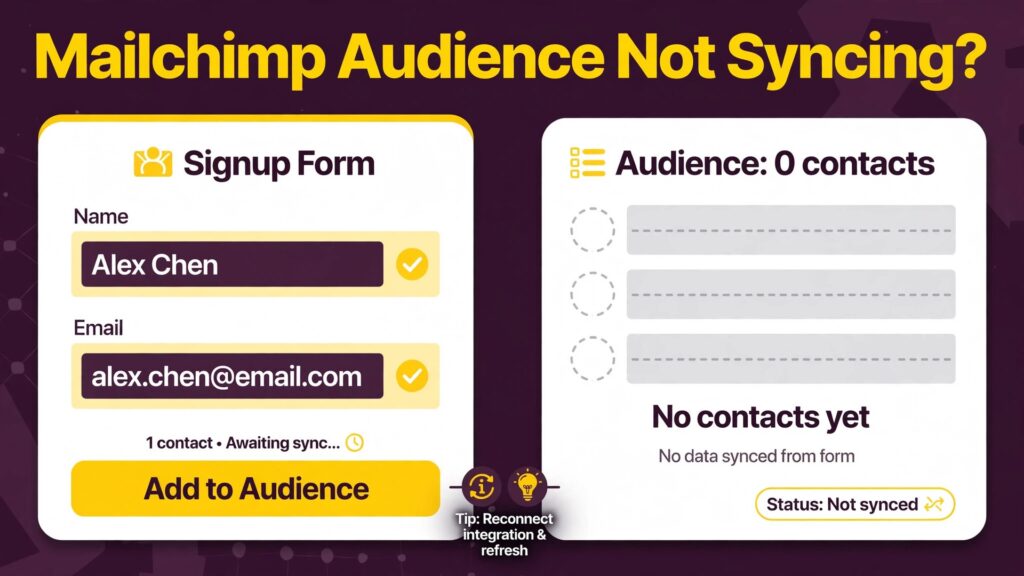fix Mailchimp audience not syncing small business thumbnail: Comparison of a signup form and an empty Mailchimp audience