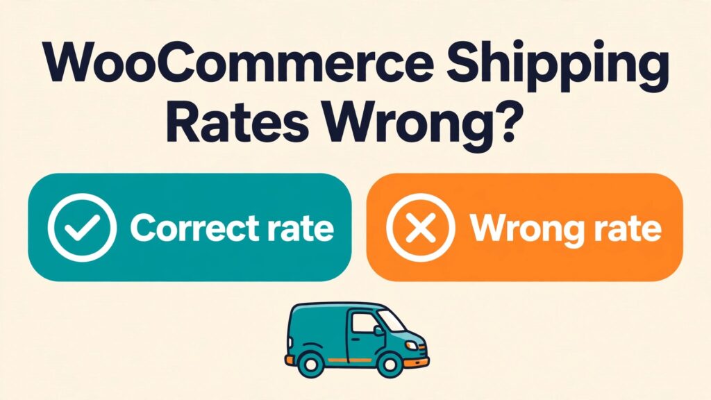 fix WooCommerce shipping rates wrong small store thumbnail: Comparison of correct and wrong WooCommerce shipping rates at checkout