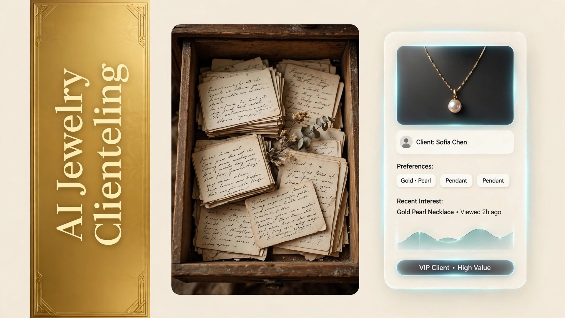 use AI for jewelry store clienteling thumbnail: Dusty customer cards compared with a clean digital client profile