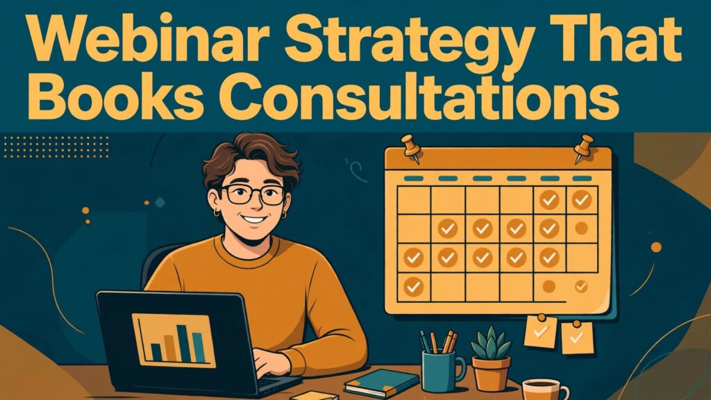 webinar marketing strategy small service business thumbnail: webinar strategy thumbnail with presenter and calendar