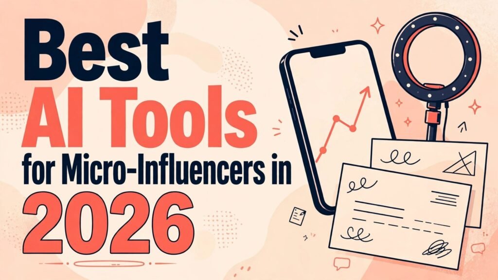 Best AI Tools for Micro-Influencers in 2026 thumbnail showing a creator phone collage with posts and charts