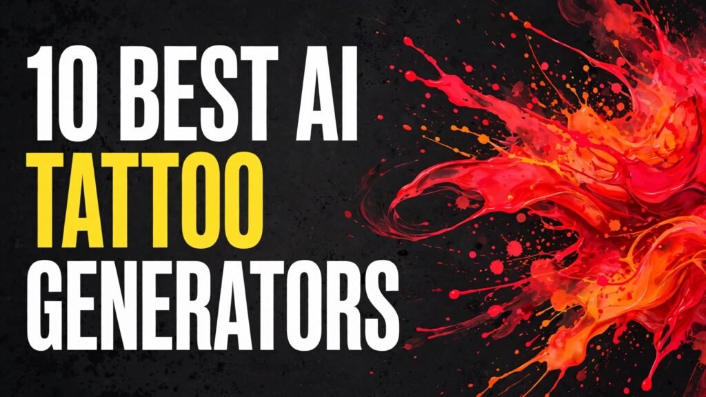 10 best AI tattoo design generators thumbnail with ink splash illustration