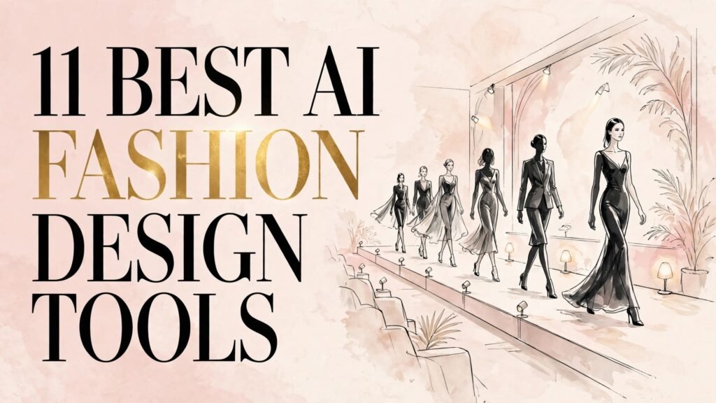 11 best AI fashion design tools thumbnail with runway illustration