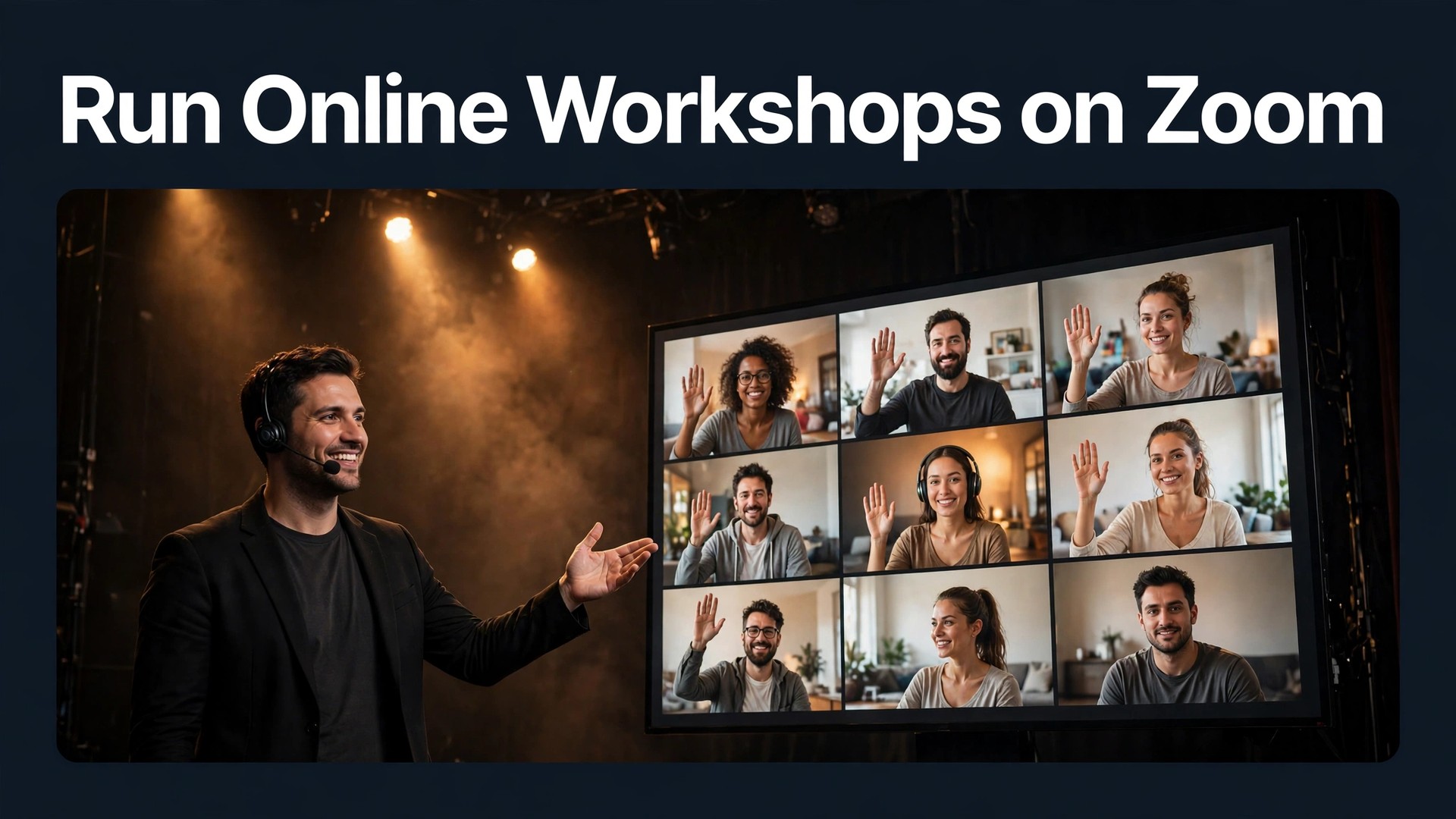 Use Zoom for online workshops thumbnail with presenter and participant wall