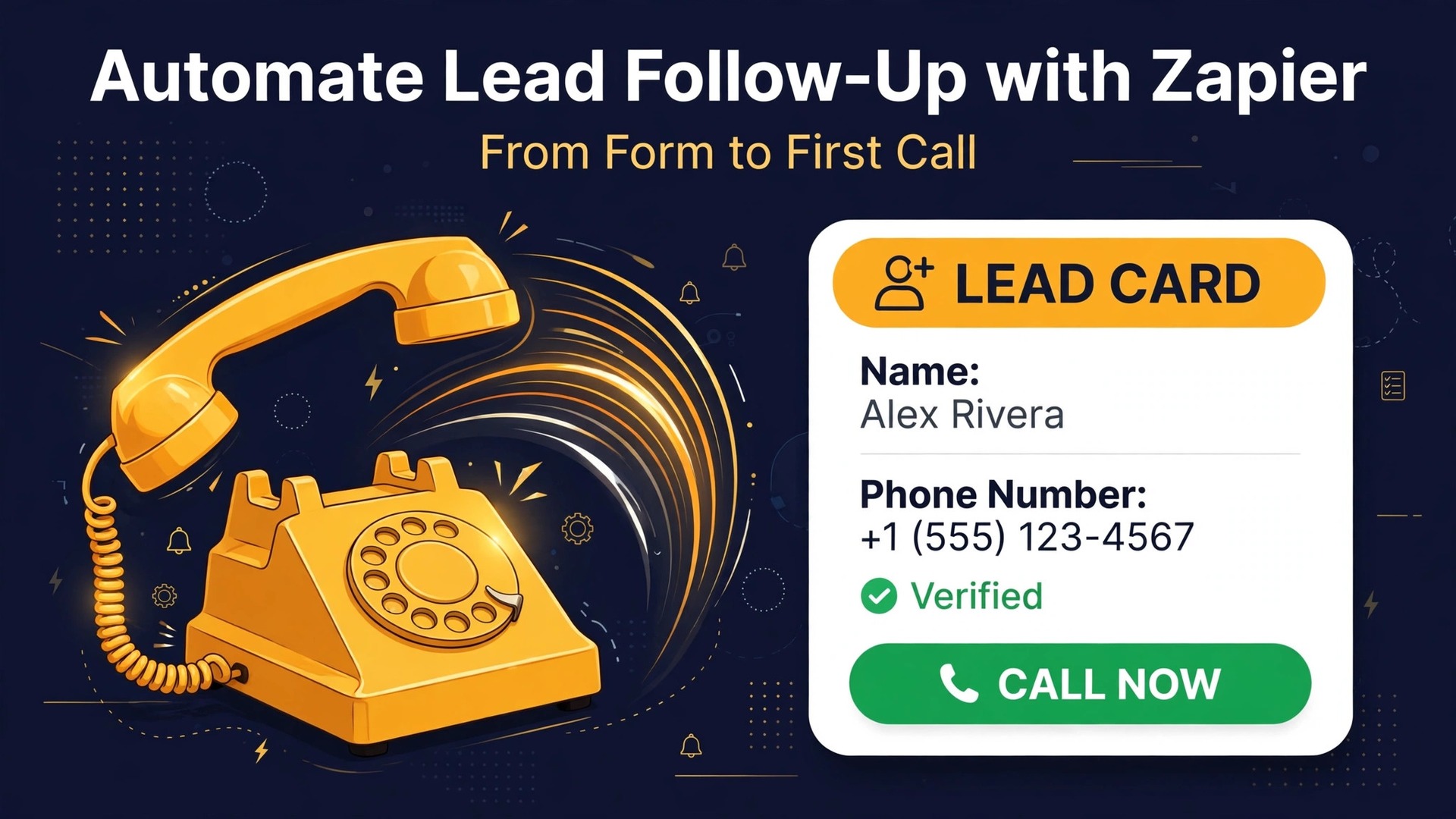 Use Zapier for lead follow-up automation thumbnail with ringing phone and lead card